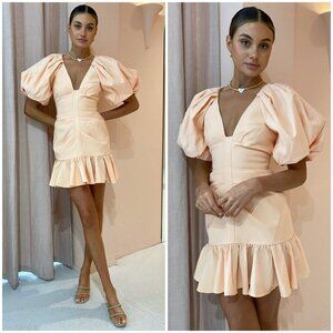 💕ACLER💕 Grove Ruched Puff Sleeve Crepe Mini Dress ~ Peach Pink XS NWT